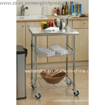 3-Tiers Stainless Steel Kitchen Cart with One Basket